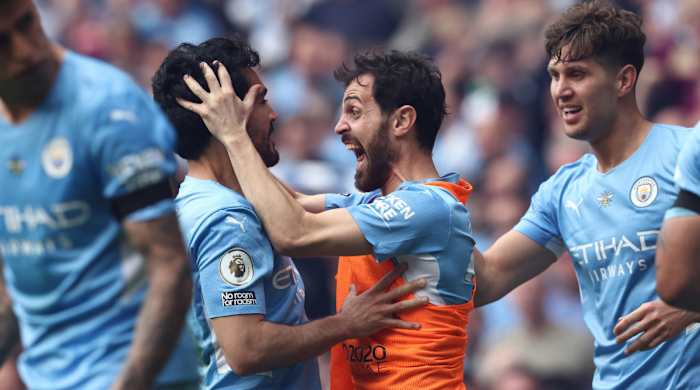 Ilkay Gundogan celebrates his goal for Man City